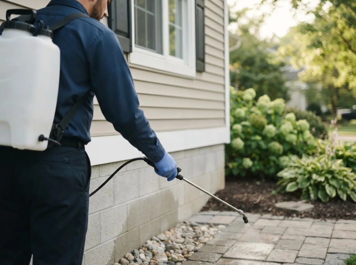 Pest control technician inspecting a home in Glennville, GA